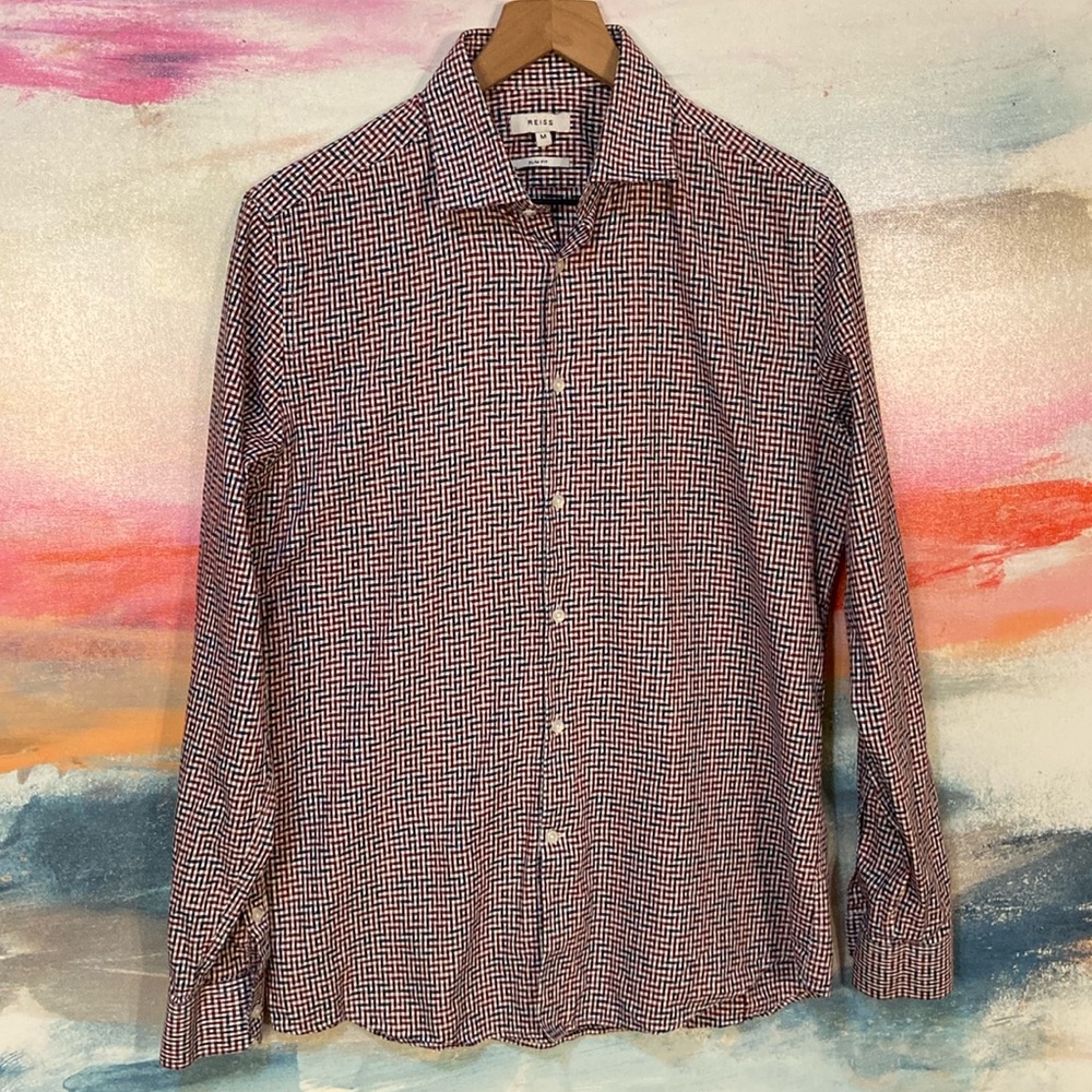 🔥EC🔥REISS 100% Cotton Slim Fit Button Up Dress Shirt.